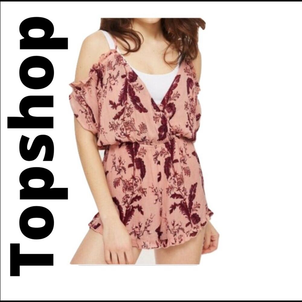 Topshop Floral Cold Shoulder Romper Playsuit